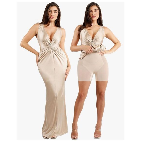 NEW Champagne Gold Popilush Shapewear Maxi Built-in Bra Shaper Dress 2X - Picture 1 of 5